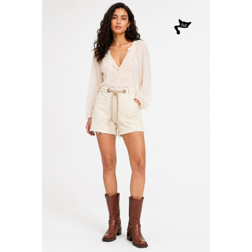 NWT We The Free Moxie Shorts Ivory Rope Belt Raw Hem Eyelet Size 26 - Picture 4 of 14